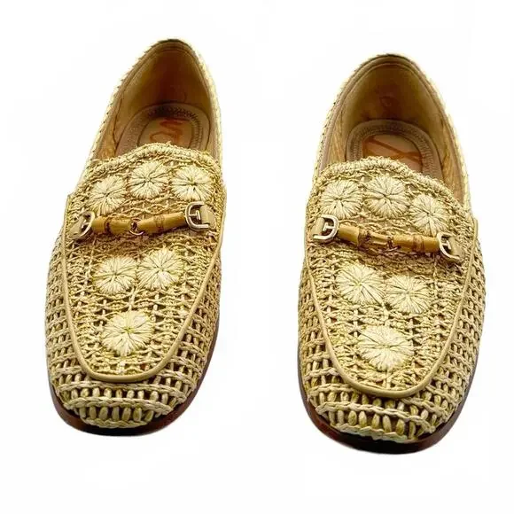 Sam Edelman Lowell Woven Loafers – Size 8 – Natural Raffia / Gold Bit CUTE! - Picture 1 of 6